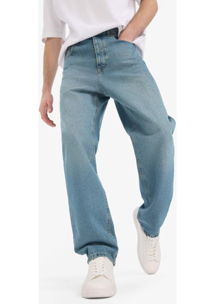 %100 Pamuk Baggy Fit Geniş Kalıp Normal Bel Geniş Paça Soluk Efektli Jean Pantolon D7279AX25SP