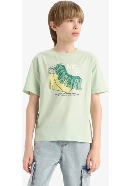 Erkek Çocuk Bisiklet Yaka Baskılı Kısa Kollu Tişört E6310A825HS