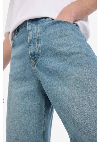 %100 Pamuk Baggy Fit Geniş Kalıp Normal Bel Geniş Paça Soluk Efektli Jean Pantolon D7279AX25SP