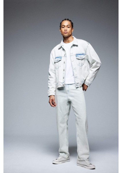%100 Pamuk Baggy Fit Geniş Kalıp Normal Bel Düz Paça Jean Yıkamalı Pantolon D7317AX25SP