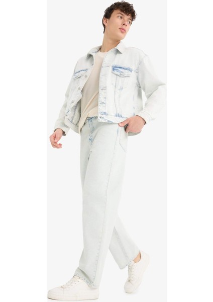 %100 Pamuk Baggy Fit Geniş Kalıp Normal Bel Düz Paça Jean Yıkamalı Pantolon D7317AX25SP