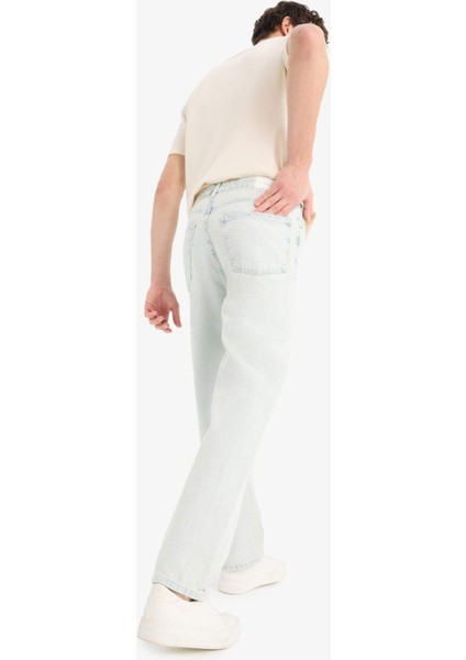 %100 Pamuk Baggy Fit Geniş Kalıp Normal Bel Düz Paça Jean Yıkamalı Pantolon D7317AX25SP