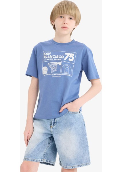 Erkek Çocuk Bisiklet Yaka Baskılı Kısa Kollu Tişört E6309A825HS