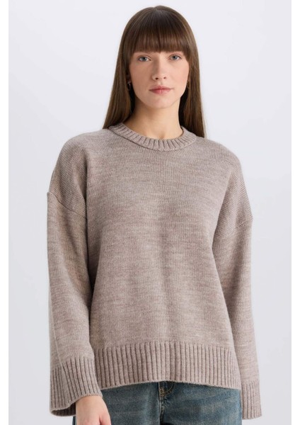 Oversize Geniş Kalıp Bisiklet Yaka Basic Düz Triko Kazak D0036Ax25Sp