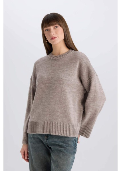 Oversize Geniş Kalıp Bisiklet Yaka Basic Düz Triko Kazak D0036Ax25Sp