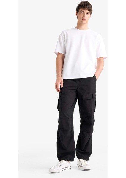 %100 Pamuk Bol Rahat Kesim Wide Leg Kargo Cepli Geniş Paça Yazlık Pantolon E6983AX25SP