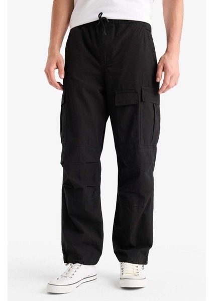 %100 Pamuk Bol Rahat Kesim Wide Leg Kargo Cepli Geniş Paça Yazlık Pantolon E6983AX25SP