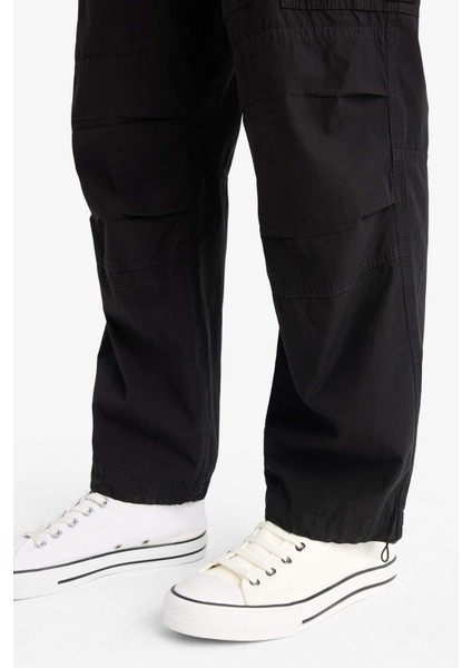 %100 Pamuk Bol Rahat Kesim Wide Leg Kargo Cepli Geniş Paça Yazlık Pantolon E6983AX25SP