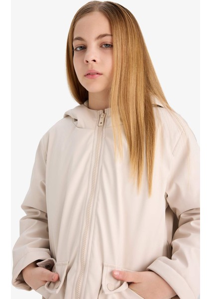 Kız Çocuk Su Geçirmez Kapüşonlu Fermuarlı Yağmurluk C5228A825AU