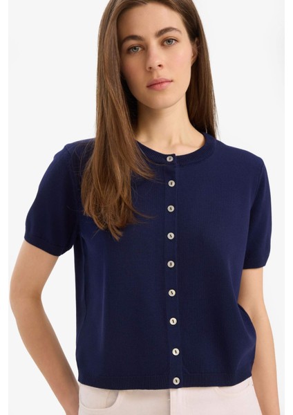 Regular Fit Bisiklet Yaka Basic Düz Triko Hırka E5770AX25SM