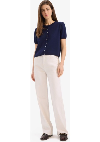 Regular Fit Bisiklet Yaka Basic Düz Triko Hırka E5770AX25SM