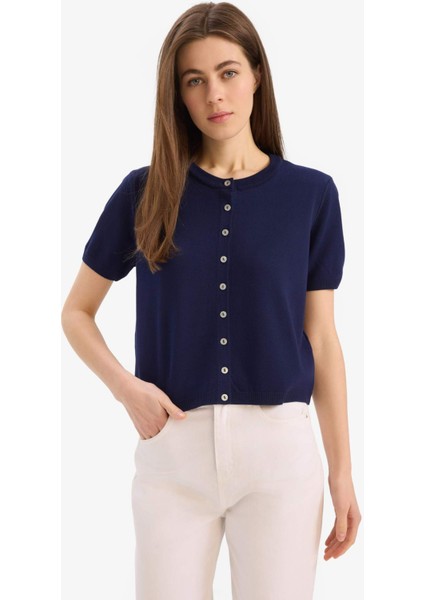 Regular Fit Bisiklet Yaka Basic Düz Triko Hırka E5770AX25SM