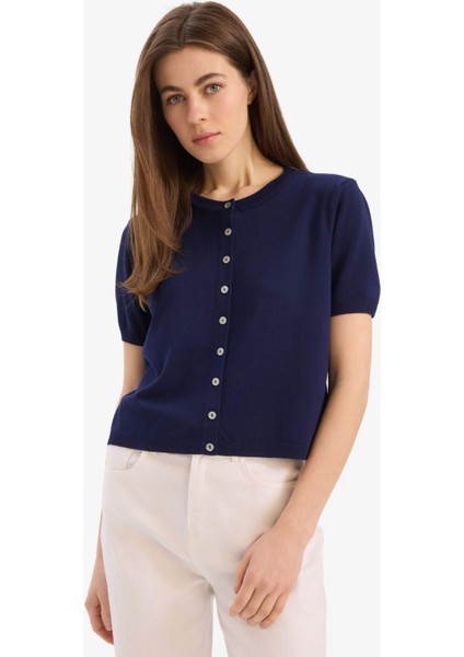 Regular Fit Bisiklet Yaka Basic Düz Triko Hırka E5770AX25SM