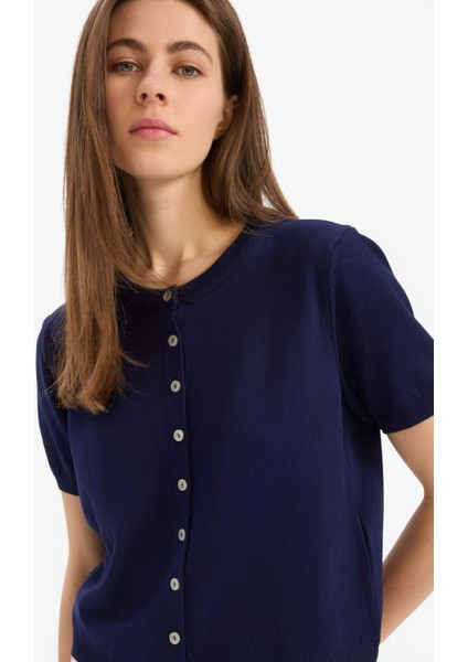 Regular Fit Bisiklet Yaka Basic Düz Triko Hırka E5770AX25SM