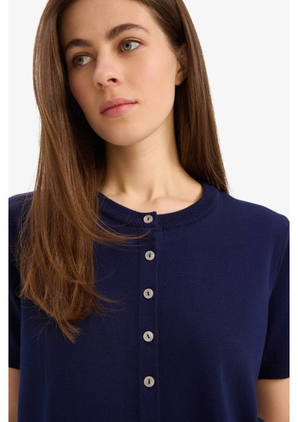 Regular Fit Bisiklet Yaka Basic Düz Triko Hırka E5770AX25SM