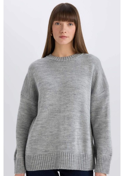 Oversize Geniş Kalıp Bisiklet Yaka Basic Düz Triko Kazak D0036Ax25Sp