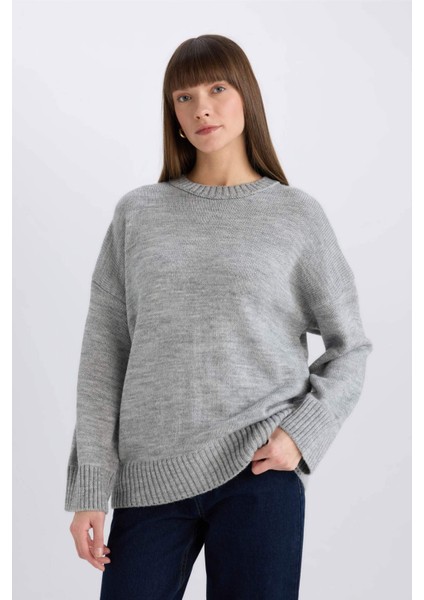 Oversize Geniş Kalıp Bisiklet Yaka Basic Düz Triko Kazak D0036Ax25Sp