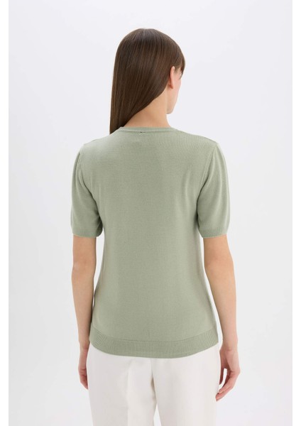 Regular Fit Basic Düz Bisiklet Yaka Kısa Kollu Triko Kazak E6810AX25SP