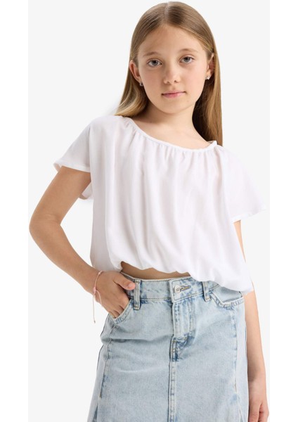 Kız Çocuk Yuvarlak Yaka Kısa Kollu Bluz E6855A825SM