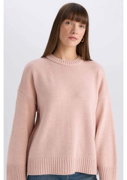 Oversize Geniş Kalıp Bisiklet Yaka Basic Düz Triko Kazak D0036Ax25Sp