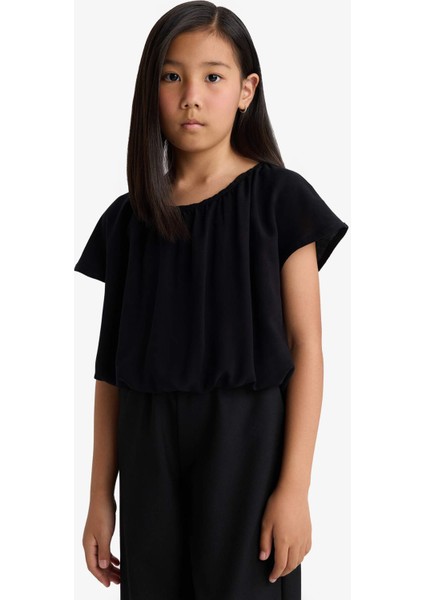 Kız Çocuk Yuvarlak Yaka Kısa Kollu Siyah Bluz E6855A825SM