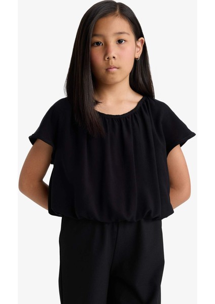Kız Çocuk Yuvarlak Yaka Kısa Kollu Siyah Bluz E6855A825SM