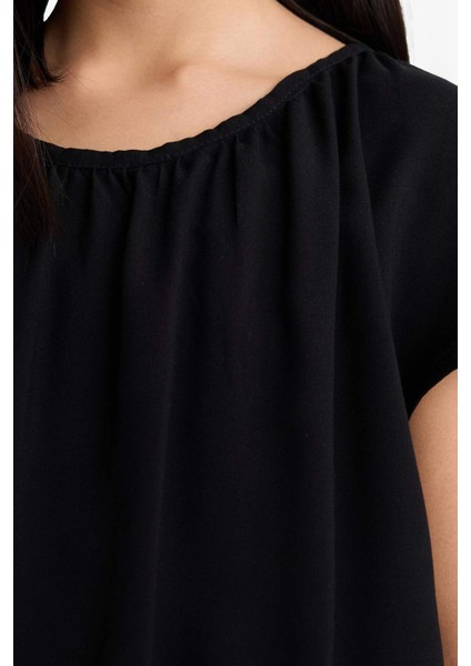 Kız Çocuk Yuvarlak Yaka Kısa Kollu Siyah Bluz E6855A825SM