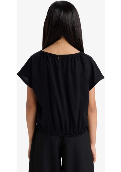 Kız Çocuk Yuvarlak Yaka Kısa Kollu Siyah Bluz E6855A825SM