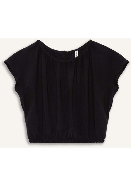 Kız Çocuk Yuvarlak Yaka Kısa Kollu Siyah Bluz E6855A825SM