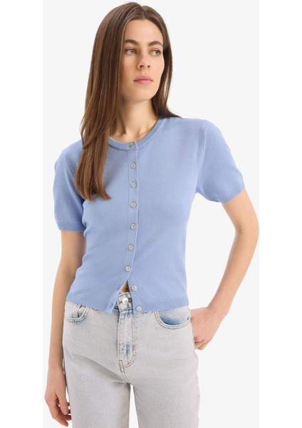 Regular Fit Bisiklet Yaka Basic Düz Triko Hırka E5770AX25SM