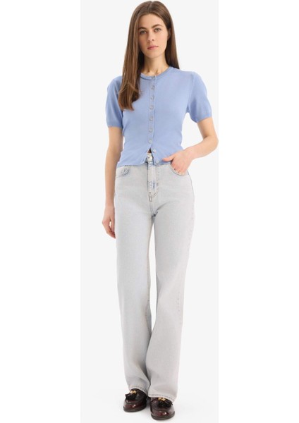 Regular Fit Bisiklet Yaka Basic Düz Triko Hırka E5770AX25SM