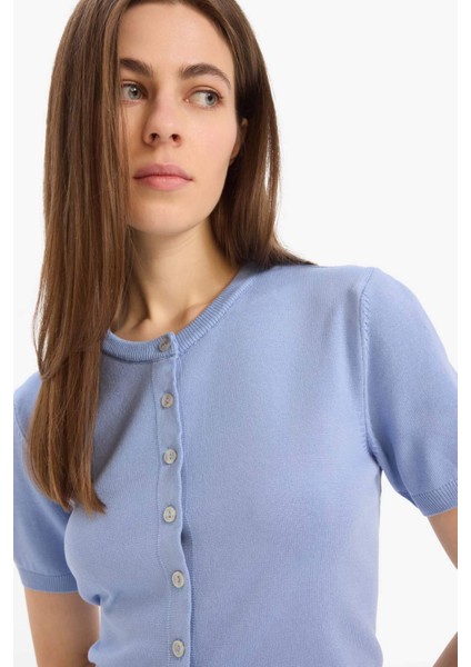 Regular Fit Bisiklet Yaka Basic Düz Triko Hırka E5770AX25SM