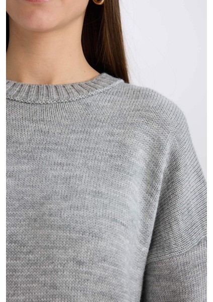 Oversize Geniş Kalıp Bisiklet Yaka Basic Düz Triko Kazak D0036Ax25Sp