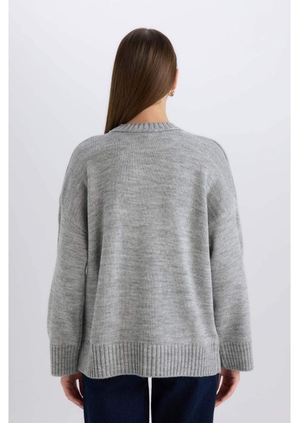 Oversize Geniş Kalıp Bisiklet Yaka Basic Düz Triko Kazak D0036Ax25Sp