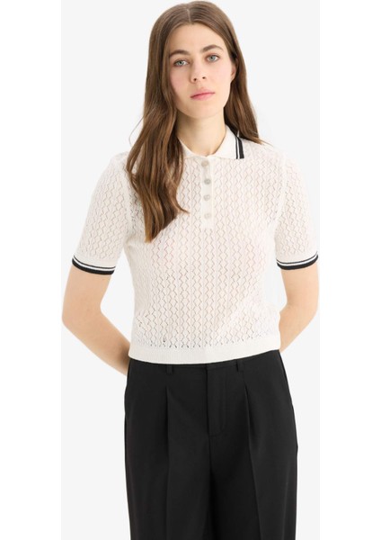 Regular Fit Polo Yaka Kısa Kollu Triko Kazak E7153AX25SP
