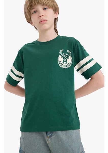 Erkek Çocuk NBA Milwaukee Bucks Bisiklet Yaka Kısa Kollu Tişört E4842A825SM