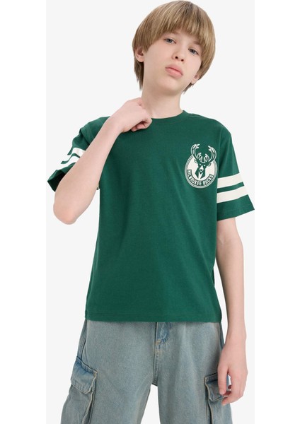 Erkek Çocuk NBA Milwaukee Bucks Bisiklet Yaka Kısa Kollu Tişört E4842A825SM
