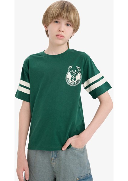 Erkek Çocuk NBA Milwaukee Bucks Bisiklet Yaka Kısa Kollu Tişört E4842A825SM
