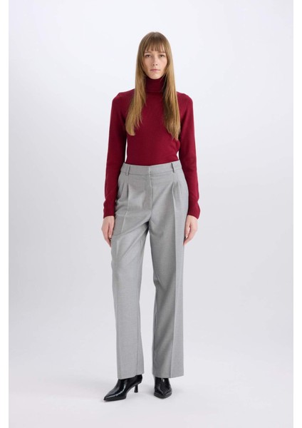 Wide Leg Flanel Kışlık Pantolon Yüksek Bel Geniş Düz Paça Pensli E6127AX24WN