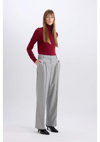 Wide Leg Flanel Kışlık Pantolon Yüksek Bel Geniş Düz Paça Pensli E6127AX24WN