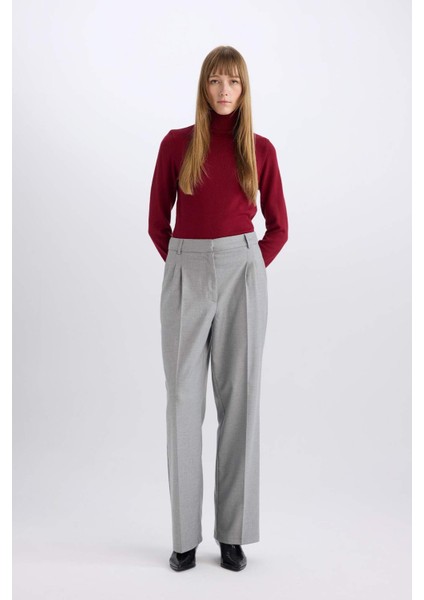 Wide Leg Flanel Kışlık Pantolon Yüksek Bel Geniş Düz Paça Pensli E6127AX24WN