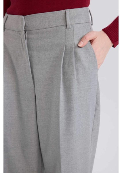 Wide Leg Flanel Kışlık Pantolon Yüksek Bel Geniş Düz Paça Pensli E6127AX24WN