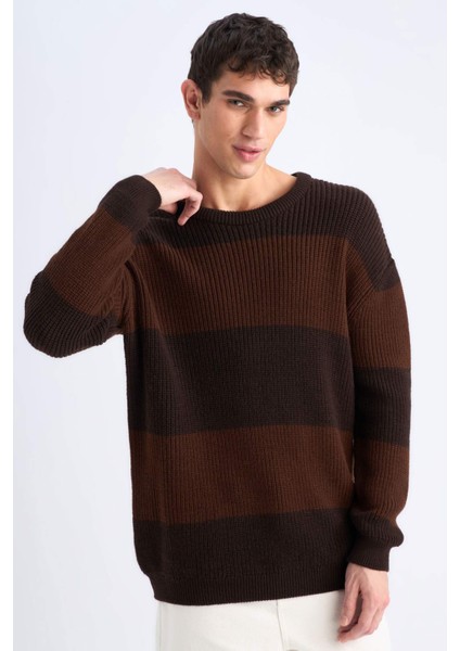 Oversize Geniş Kalıp Bisiklet Yaka Triko Kazak E5372AX24WN