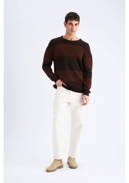 Oversize Geniş Kalıp Bisiklet Yaka Triko Kazak E5372AX24WN