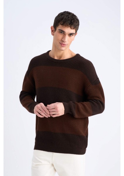 Oversize Geniş Kalıp Bisiklet Yaka Triko Kazak E5372AX24WN