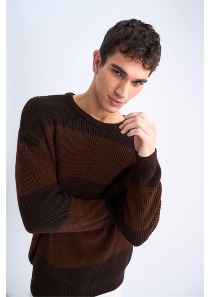 Oversize Geniş Kalıp Bisiklet Yaka Triko Kazak E5372AX24WN