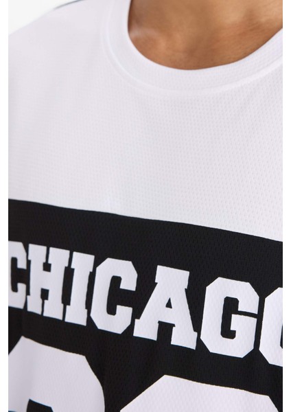 Fit Hızlı Kuruyan Oversize Geniş Kalıp Bisiklet Yaka Baskılı Sporcu Kısa Kollu Tişört E4121AX25SM