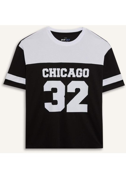 Fit Hızlı Kuruyan Oversize Geniş Kalıp Bisiklet Yaka Baskılı Sporcu Kısa Kollu Tişört E4121AX25SM