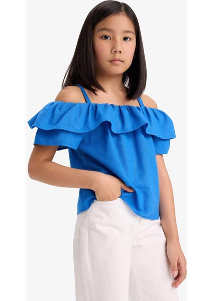 Kız Çocuk Volanlı Açık Omuzlu Kısa Kollu Bluz E6545A825SM