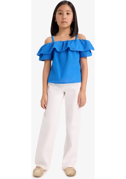 Kız Çocuk Volanlı Açık Omuzlu Kısa Kollu Bluz E6545A825SM